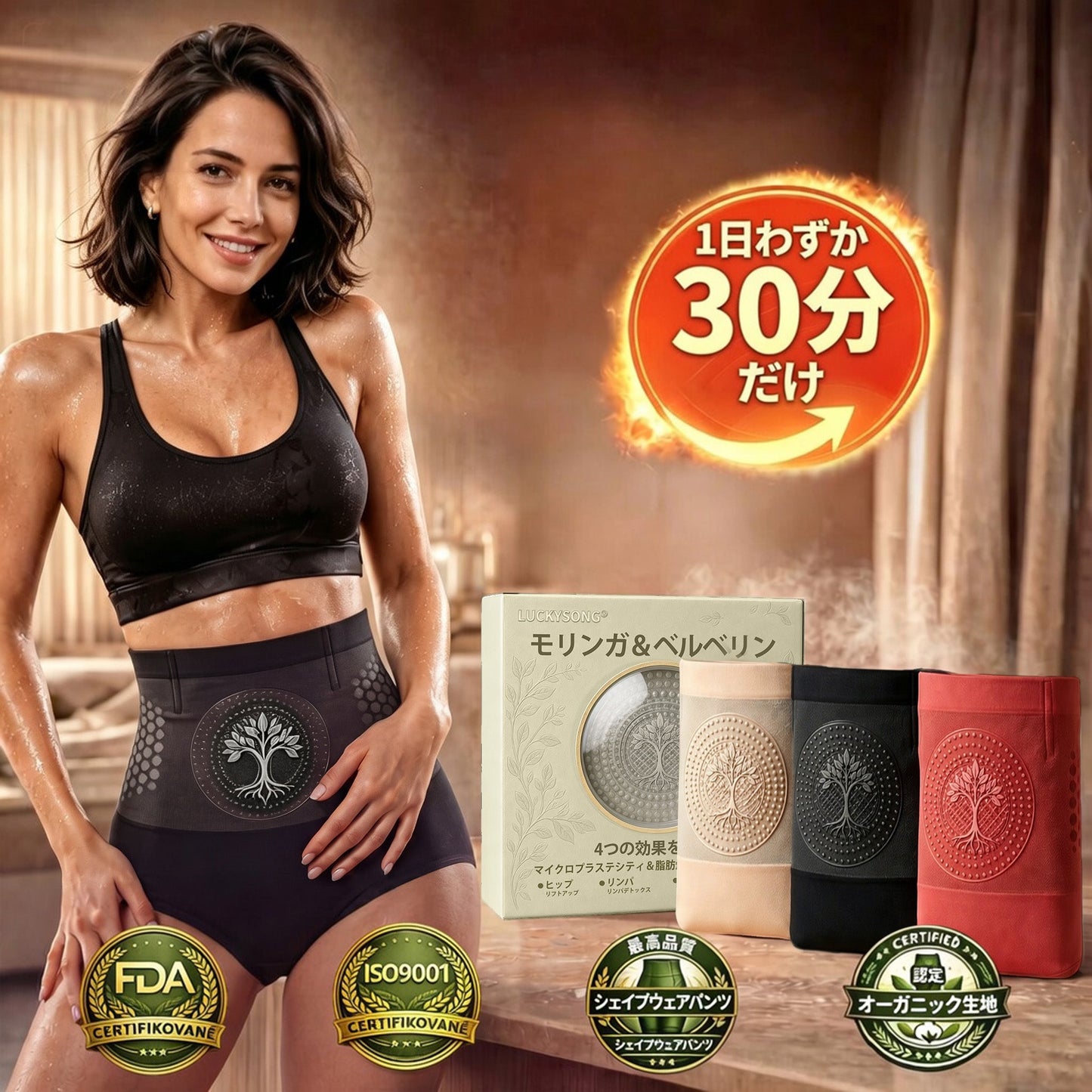 公式ブランドストア📢🌭 | 👨‍⚕️ 𝐋𝐔𝐂𝐊𝐘𝐒𝐎𝐍𝐆® 𝟐𝟎𝟐𝟔 モリンガ＆ベルベリン配合 𝟒-𝐢𝐧-𝟏 マイクロ粒子 シェイプアップ＆脂肪燃焼ショーツ 💐💐