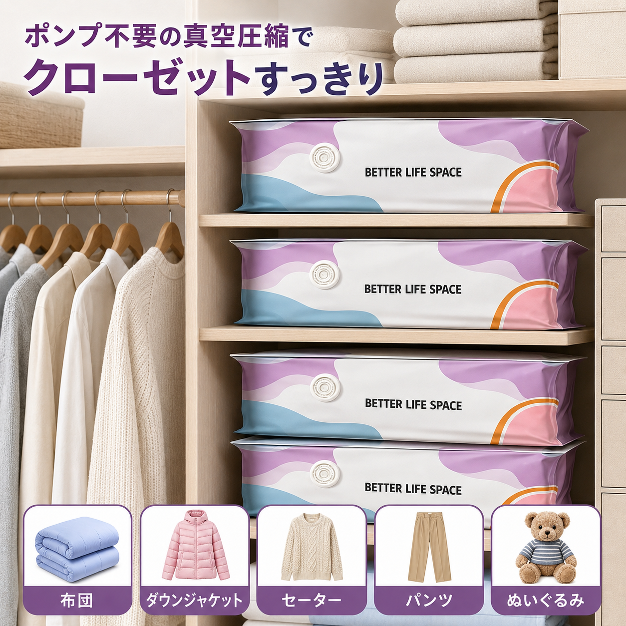 【本日最終日】2点購入で1点無料プレゼント🔥 SVOZK® ポンプ不要 3D圧縮収納バッグ — お家の収納スペースをすぐに広げる省スペースアイテム